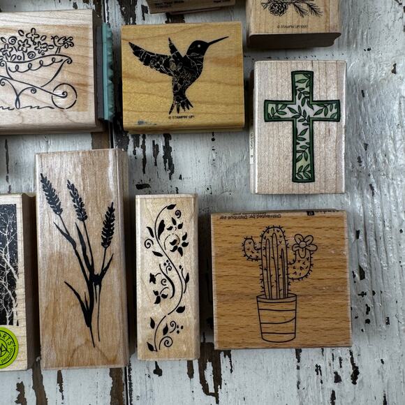 Wooden Rubber Stamp Lot Variety Bundle Scrapbooking Card Making Lot of 15 + - Picture 10 of 10